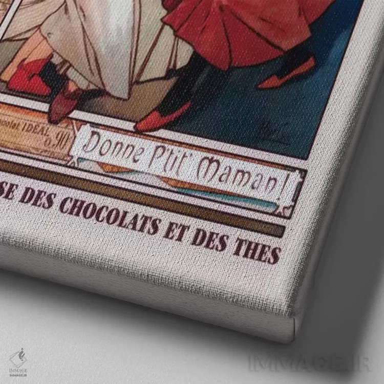 تابلو شکلات ایدئال (عنوان فرانسوی، تبلیغات) اثر آلفونس موخا (هنرمند آرت نووی چک) - نمای نزدیک بافت بوم