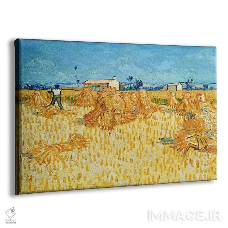 تابلو برداشت محصول در پروانس اثر ونسان ون گوگ (نقاش مشهور هلندی پستامپرسیونیسم) - نمای پرسپکتیو محصول