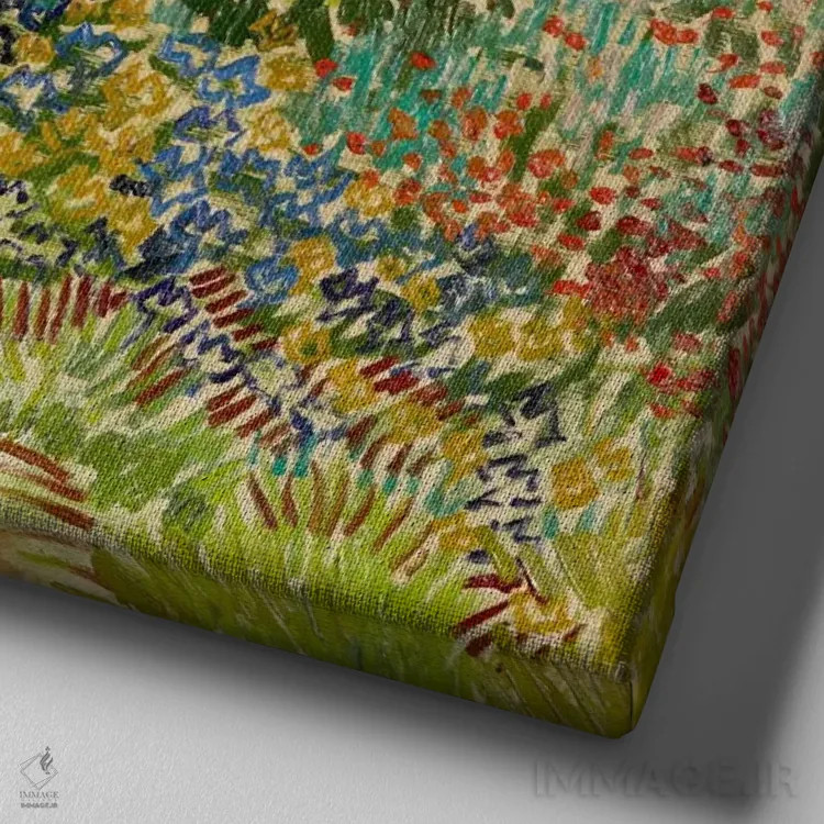 تابلو باغ در آرل اثر ونسان ون گوگ (نقاش مشهور هلندی پستامپرسیونیسم) - نمای نزدیک بافت بوم