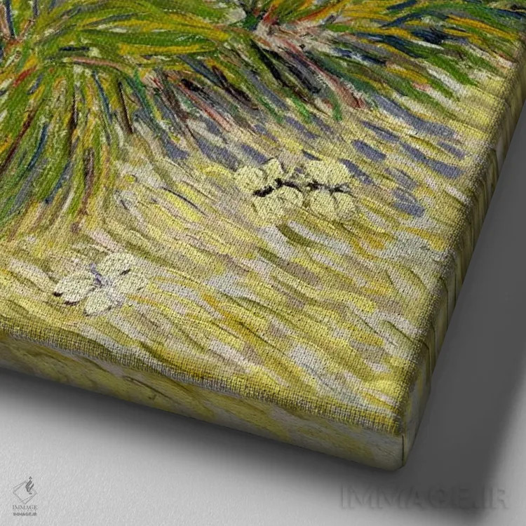 تابلو چمن و پروانهها اثر ونسان ون گوگ (نقاش مشهور هلندی پستامپرسیونیسم) - نمای نزدیک بافت بوم