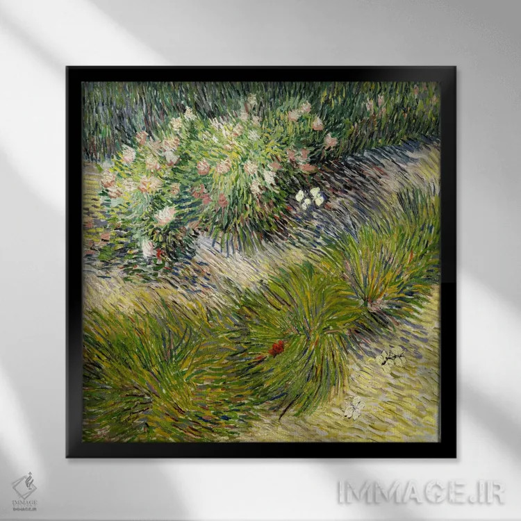 تابلو چمن و پروانهها اثر ونسان ون گوگ (نقاش مشهور هلندی پستامپرسیونیسم) - نمای قابدار مشکی