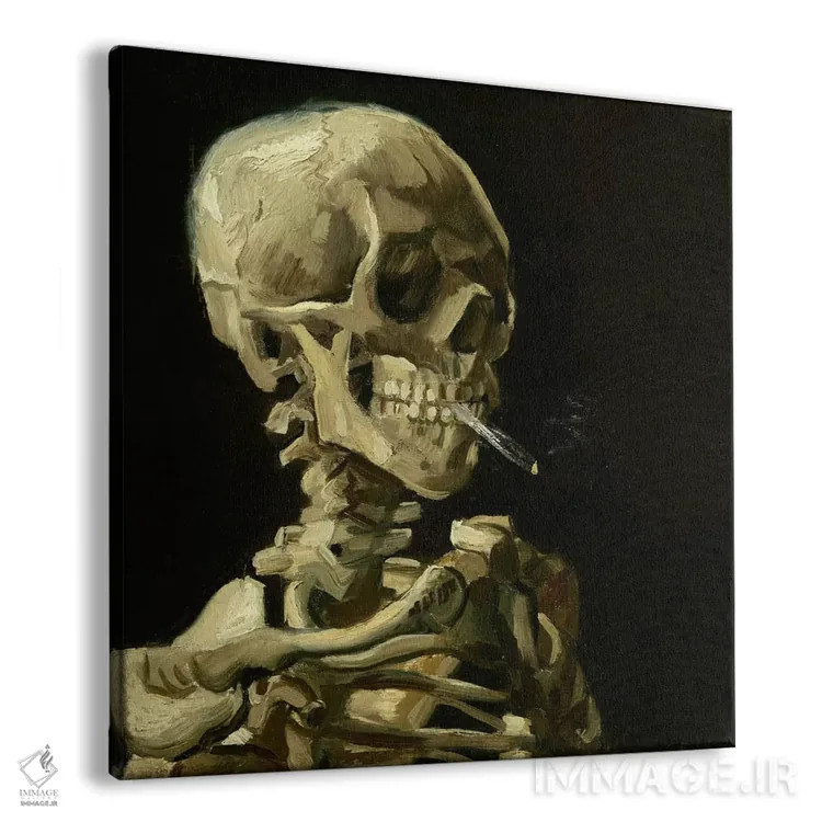 تابلو جمجمه با سیگار روشن اثر ونسان ون گوگ (نقاش مشهور هلندی پستامپرسیونیسم) - نمای پرسپکتیو محصول
