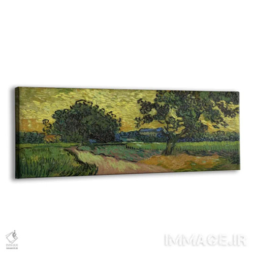 تابلو منظره هنگام غروب اثر ونسان ون گوگ (نقاش مشهور هلندی پستامپرسیونیسم) - نمای پرسپکتیو محصول