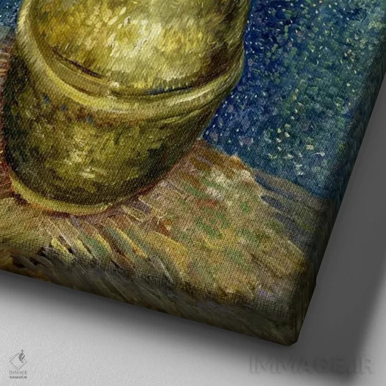 تابلو اشک مریم در گلدان مسی اثر ونسان ون گوگ (نقاش مشهور هلندی پستامپرسیونیسم) - نمای نزدیک بافت بوم