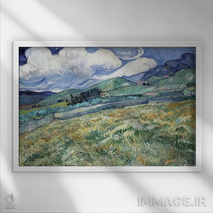 تابلو منظره در سنت رِمی اثر ونسان ون گوگ (نقاش مشهور هلندی پستامپرسیونیسم) - نمای قابدار سفید