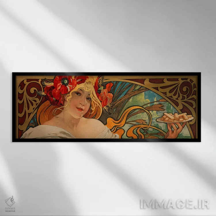 تابلو بیسکویت لوفور اوتیل (برند فرانسوی) اثر آلفونس موخا (هنرمند آرت نووی چک) - نمای قابدار مشکی