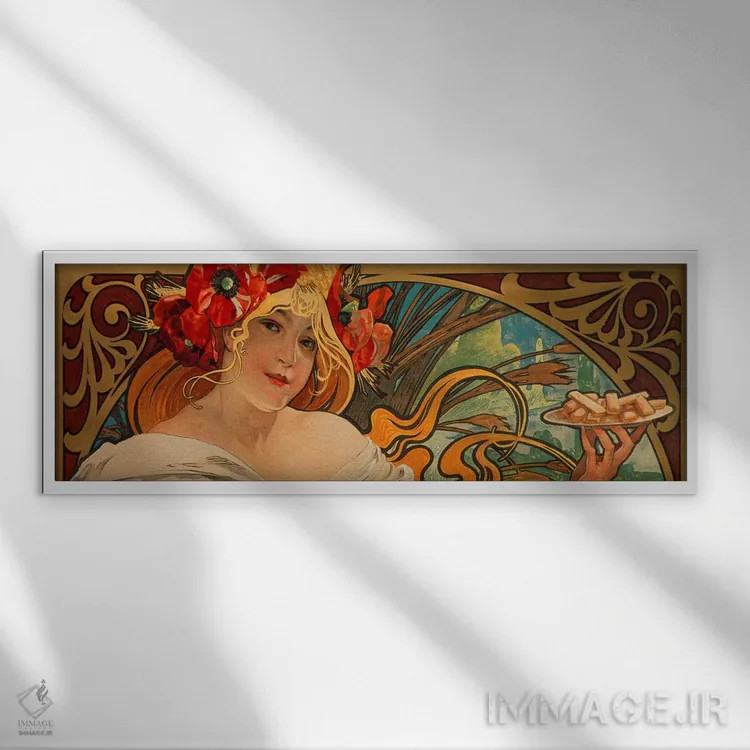 تابلو بیسکویت لوفور اوتیل (برند فرانسوی) اثر آلفونس موخا (هنرمند آرت نووی چک) - نمای قابدار سفید