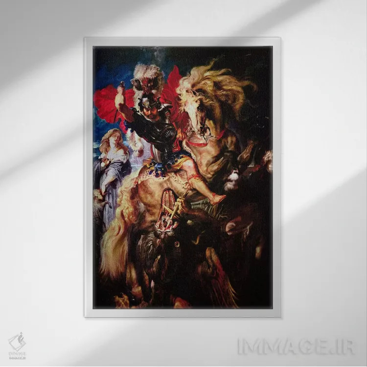 تابلو سن ژرژ و اژدها اثر پیتر پل روبنس - نمای قابدار سفید