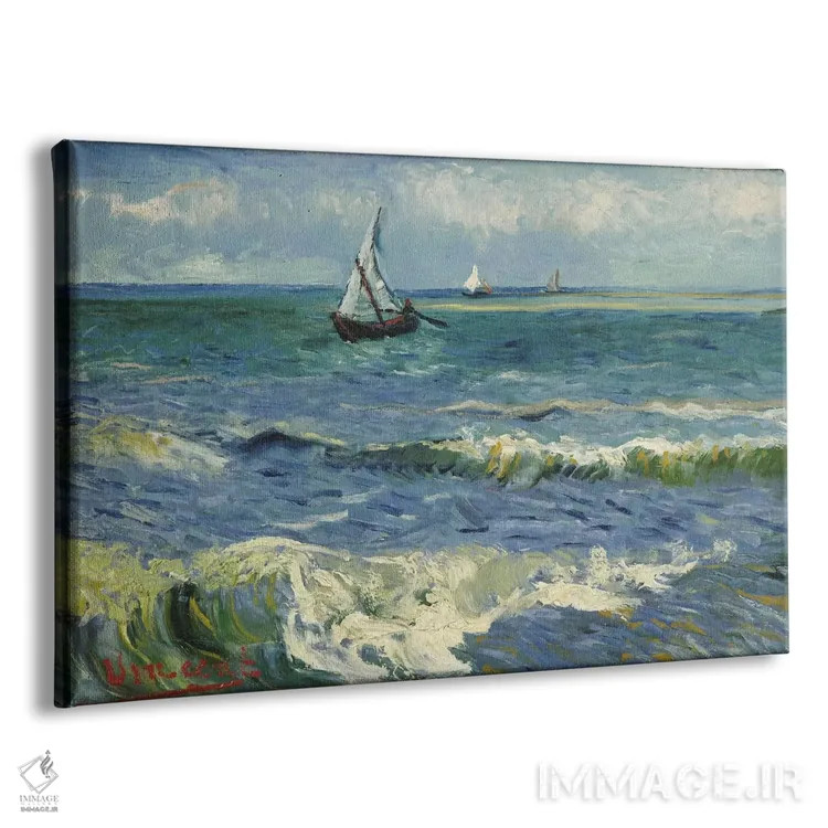 تابلو چشمانداز دریایی در نزدیکی سنت ماری دو لامِر اثر ونسان ون گوگ (نقاش مشهور هلندی پستامپرسیونیسم) - نمای پرسپکتیو محصول