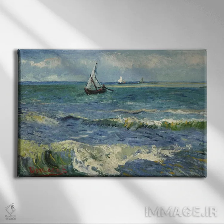 تابلو چشمانداز دریایی در نزدیکی سنت ماری دو لامِر اثر ونسان ون گوگ (نقاش مشهور هلندی پستامپرسیونیسم) - نمای روبهرو روی دیوار
