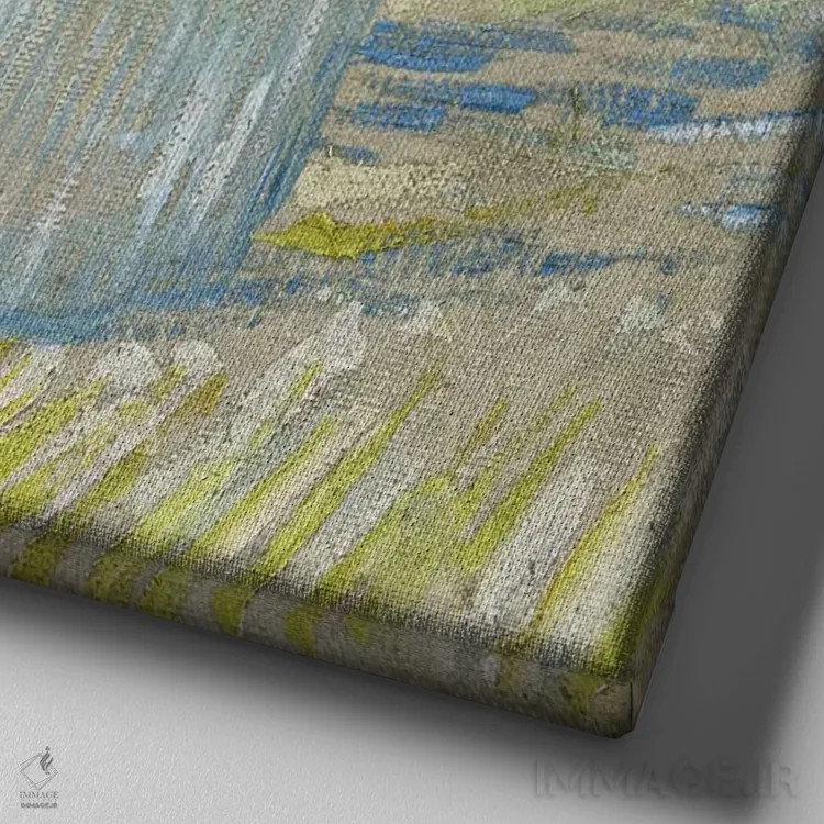 تابلو شاخه شکوفه بادام در لیوان اثر ونسان ون گوگ (نقاش مشهور هلندی پستامپرسیونیسم) - نمای نزدیک بافت بوم