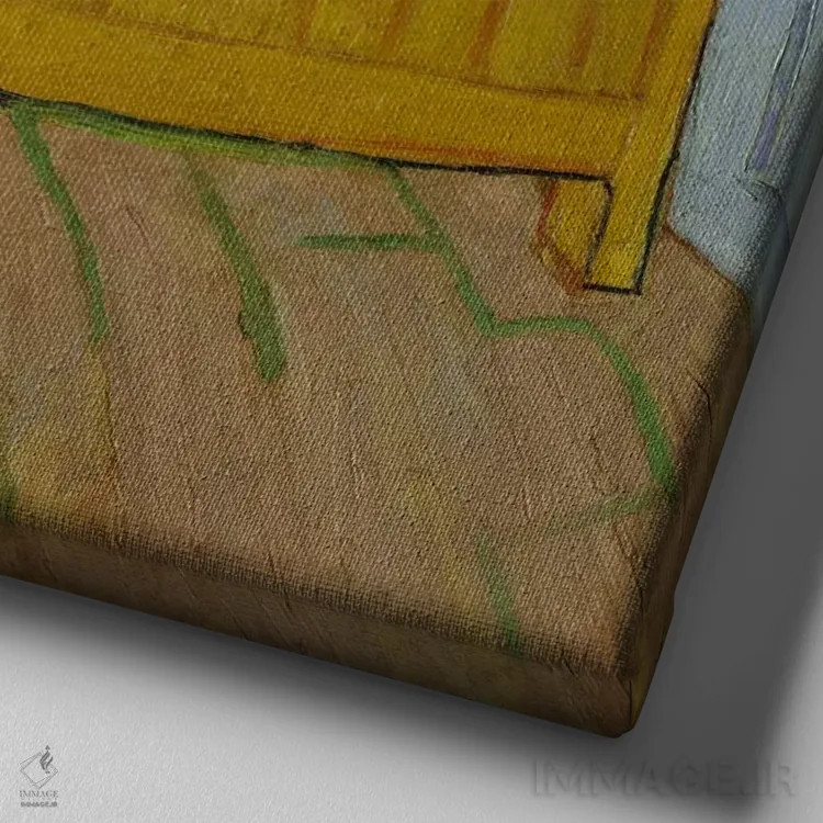 تابلو اتاق خواب در آرل، نسخه اول، اکتبر ۱۸۸۸ (موزه ون گوگ) اثر ونسان ون گوگ (نقاش مشهور هلندی پستامپرسیونیسم) - نمای نزدیک بافت بوم