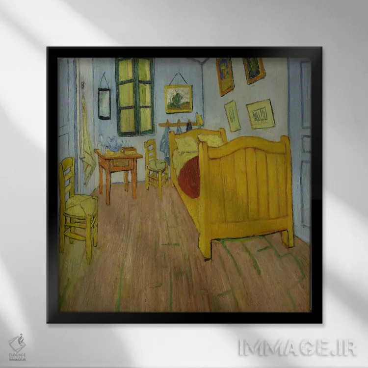 تابلو اتاق خواب در آرل، نسخه اول، اکتبر ۱۸۸۸ (موزه ون گوگ) اثر ونسان ون گوگ (نقاش مشهور هلندی پستامپرسیونیسم) - نمای قابدار مشکی