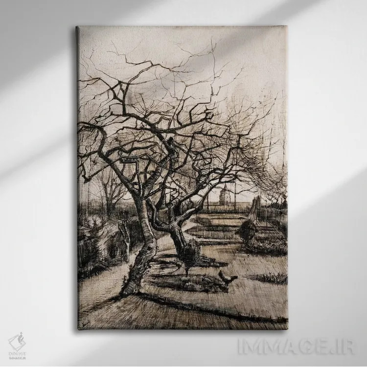 تابلو باغ خانه کشیش در نوئنن در زمستان اثر ونسان ون گوگ (نقاش مشهور هلندی پستامپرسیونیسم) - نمای روبهرو روی دیوار