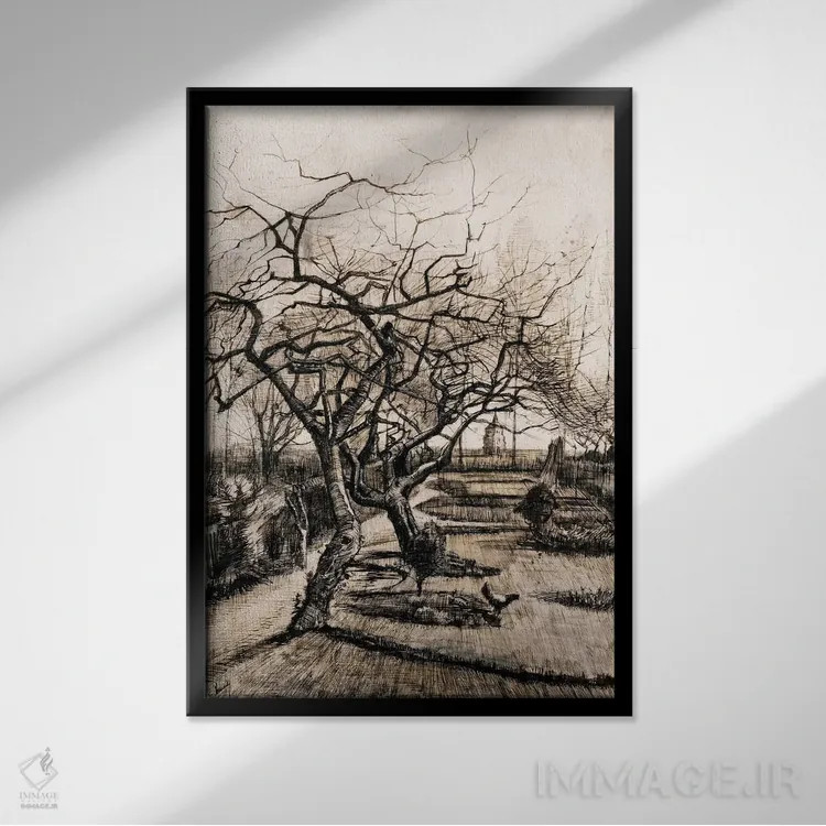 تابلو باغ خانه کشیش در نوئنن در زمستان اثر ونسان ون گوگ (نقاش مشهور هلندی پستامپرسیونیسم) - نمای قابدار مشکی