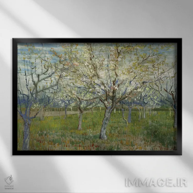 تابلو باغ صورتی اثر ونسان ون گوگ (نقاش مشهور هلندی پستامپرسیونیسم) - نمای قابدار مشکی