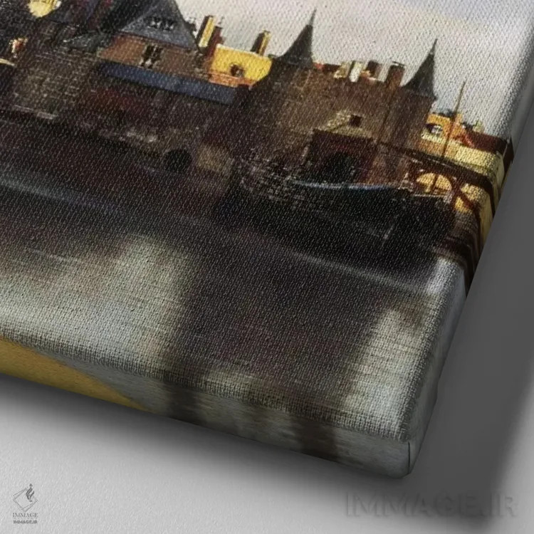 تابلو منظرهای از دلفت، حدود ۱۶۶۰-۶۱ اثر یوهانس ورمیر (نقاش هلندی) - نمای نزدیک بافت بوم