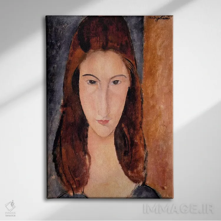 تابلو پرترهٔ ژان ایبوتِرن اثر آمادئو مودیلیانی (نقاش ایتالیایی) - نمای روبهرو روی دیوار