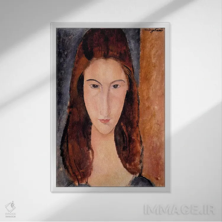 تابلو پرترهٔ ژان ایبوتِرن اثر آمادئو مودیلیانی (نقاش ایتالیایی) - نمای قابدار سفید