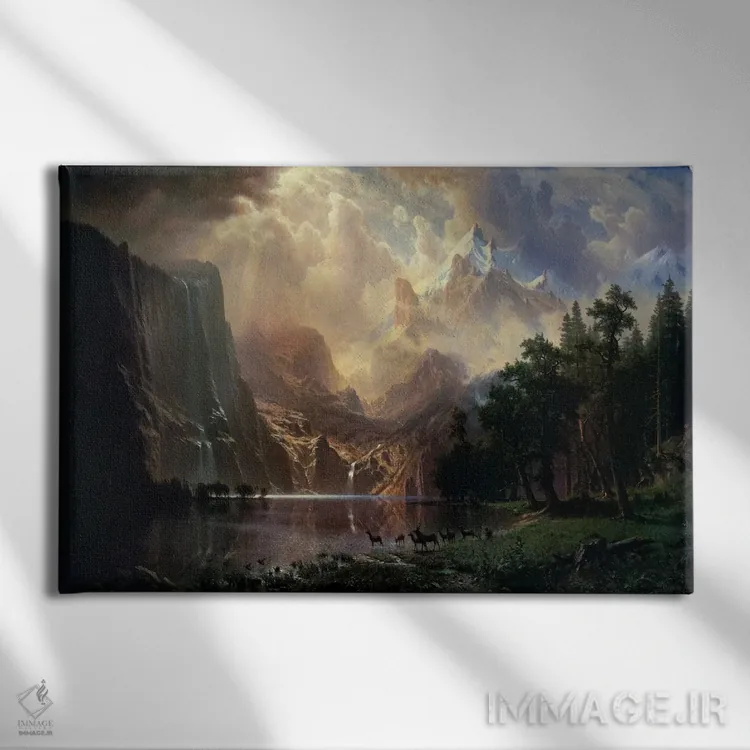 تابلو در میان سیرا نوادا در کالیفرنیا اثر آلبرت بیرشتات (نقاش منظره آمریکایی) - نمای روبهرو روی دیوار