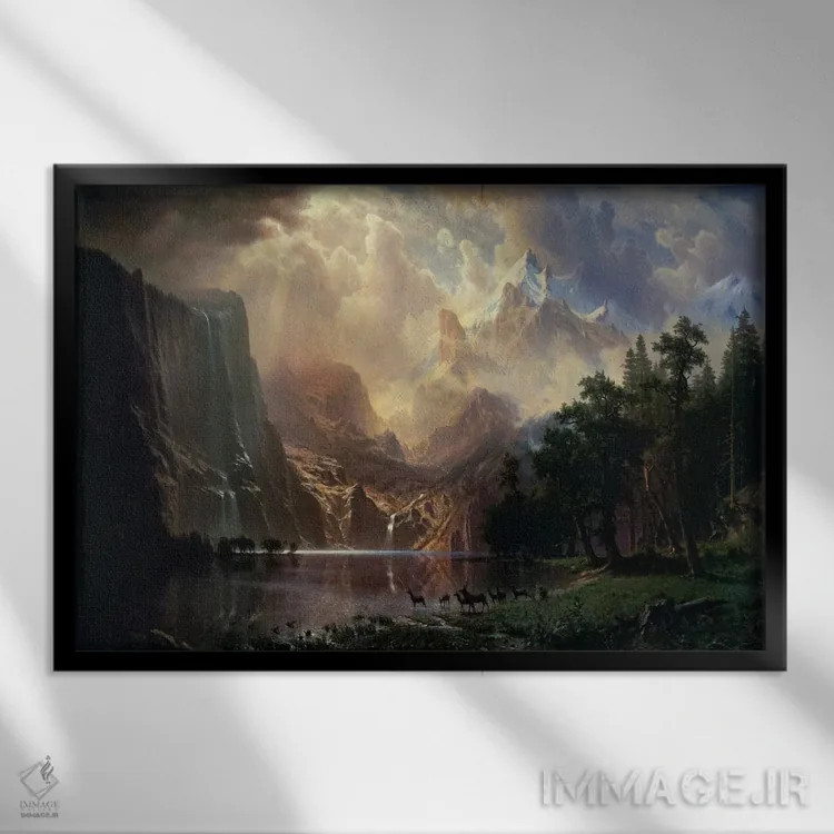 تابلو در میان سیرا نوادا در کالیفرنیا اثر آلبرت بیرشتات (نقاش منظره آمریکایی) - نمای قابدار مشکی