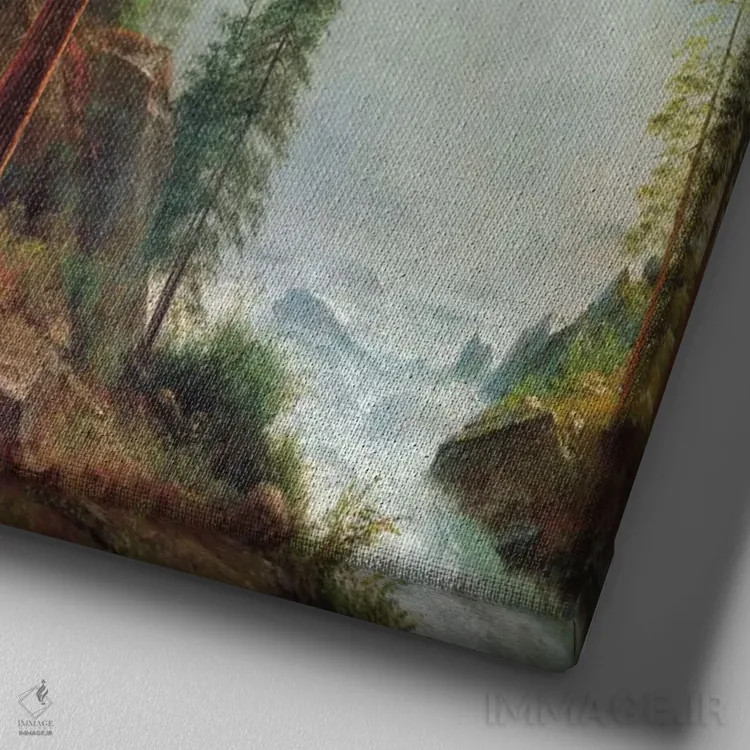 تابلو آبشار نوادا اثر آلبرت بیرشتات (نقاش منظره آمریکایی) - نمای نزدیک بافت بوم
