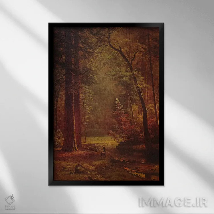 تابلو درخت داگوود (نوعی درخت گلدار) اثر آلبرت بیرشتات (نقاش منظره آمریکایی) - نمای قابدار مشکی