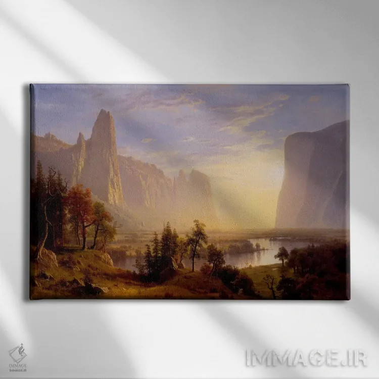 تابلو دره یوسیمیتی اثر آلبرت بیرشتات (نقاش منظره آمریکایی) - نمای روبهرو روی دیوار
