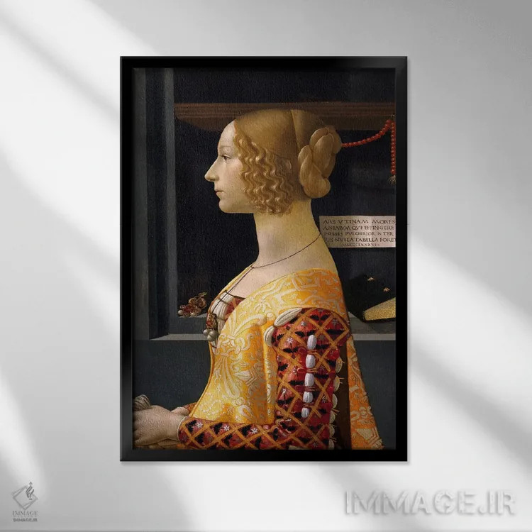 تابلو پرترهٔ جیووانا تورنابوئونی اثر دومنیکو گیرلاندایو (نقاش دوره رنسانس ایتالیا) - نمای قابدار مشکی