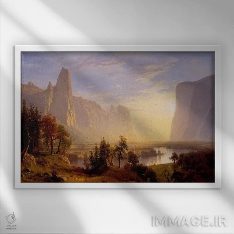 تابلو دره یوسیمیتی اثر آلبرت بیرشتات (نقاش منظره آمریکایی) - نمای قابدار سفید