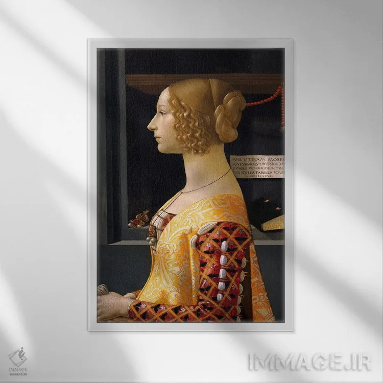 تابلو پرترهٔ جیووانا تورنابوئونی اثر دومنیکو گیرلاندایو (نقاش دوره رنسانس ایتالیا) - نمای قابدار سفید