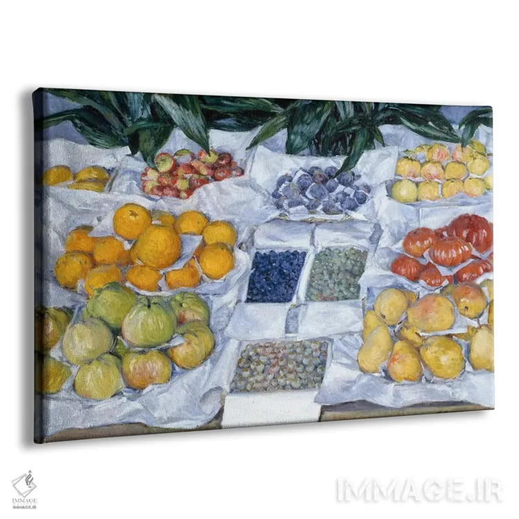 تابلو میوههای چیده شده روی پایه اثر گوستاو کایبوت - نمای پرسپکتیو محصول
