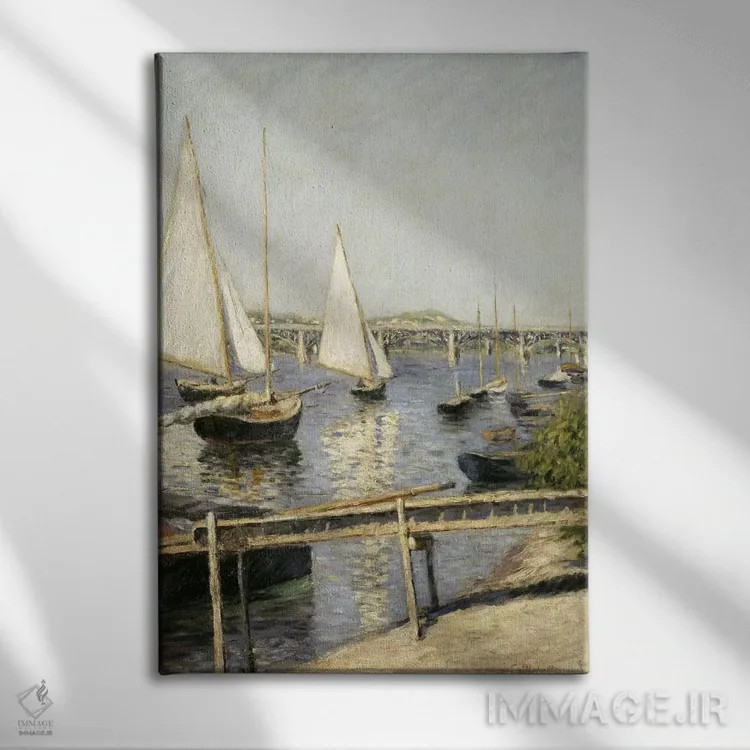 تابلو قایقهای بادبانی در آرژانتوی اثر گوستاو کایبوت - نمای روبهرو روی دیوار