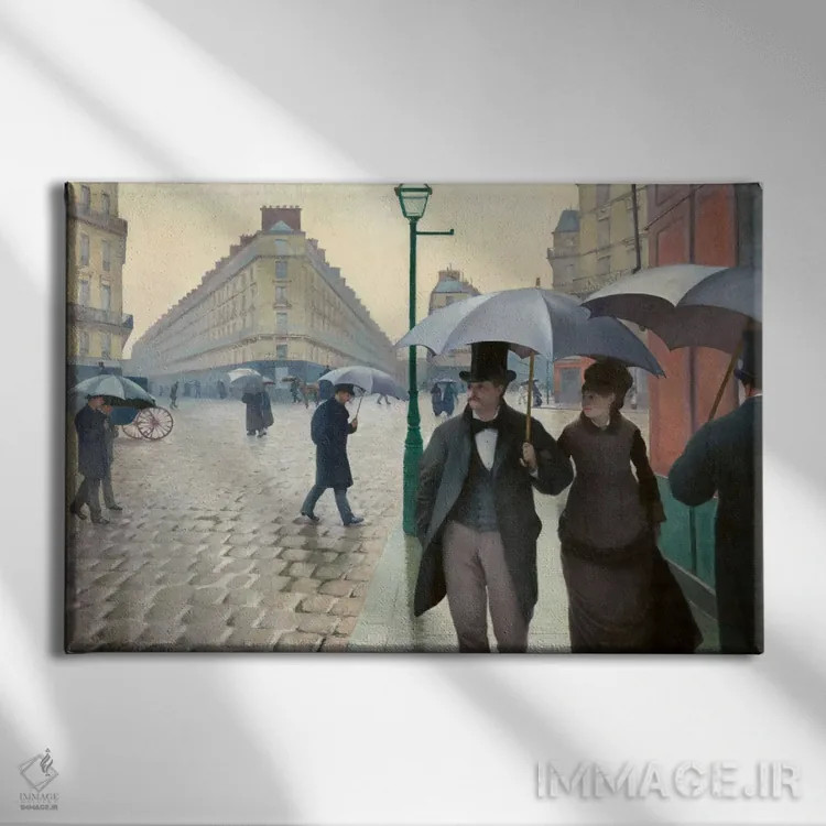 تابلو خیابان پاریس: روز بارانی اثر گوستاو کایبوت - نمای روبهرو روی دیوار