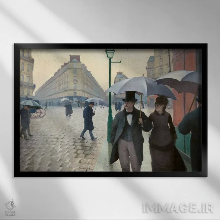 تابلو خیابان پاریس: روز بارانی اثر گوستاو کایبوت - نمای قابدار مشکی