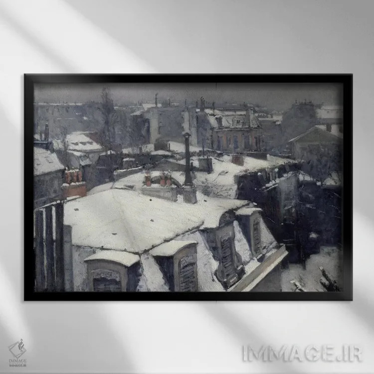 تابلو بامهای پوشیده از برف اثر گوستاو کایبوت - نمای قابدار مشکی