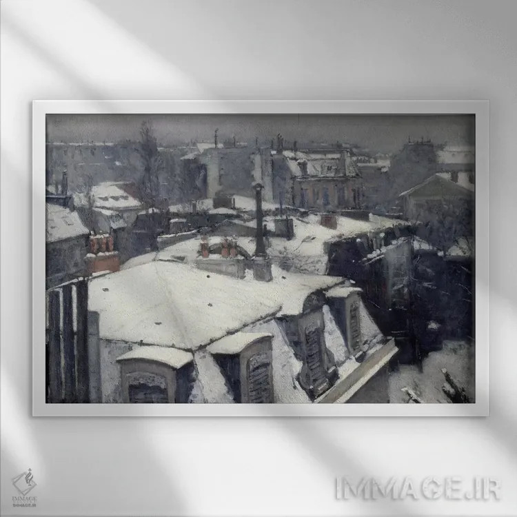 تابلو بامهای پوشیده از برف اثر گوستاو کایبوت - نمای قابدار سفید