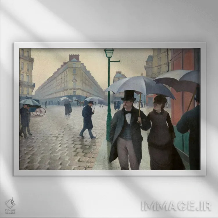 تابلو خیابان پاریس: روز بارانی اثر گوستاو کایبوت - نمای قابدار سفید