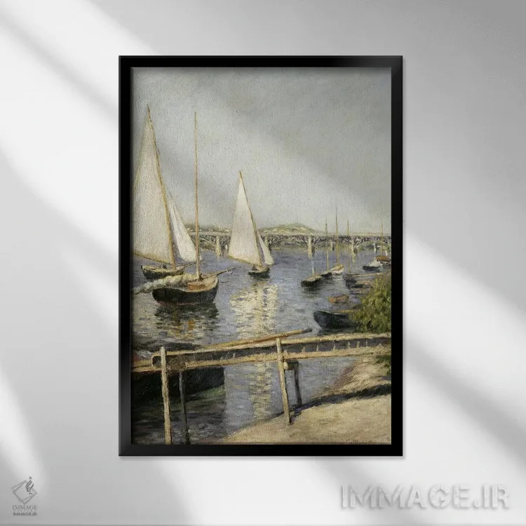 تابلو قایقهای بادبانی در آرژانتوی اثر گوستاو کایبوت - نمای قابدار مشکی