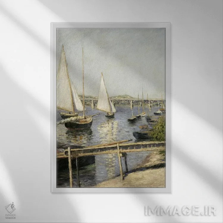 تابلو قایقهای بادبانی در آرژانتوی اثر گوستاو کایبوت - نمای قابدار سفید