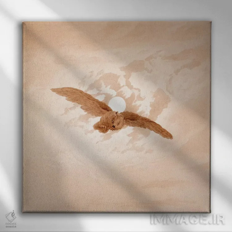تابلو جغد در پرواز مقابل آسمان مهتابی اثر کاسپار داوید فریدریش (نقاش رمانتیک آلمانی) - نمای روبهرو روی دیوار
