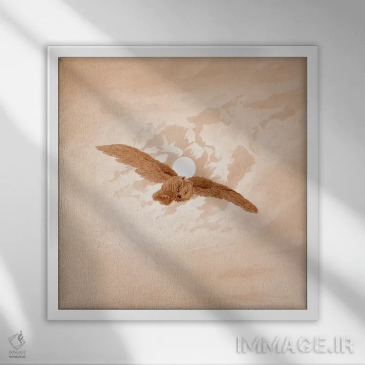 تابلو جغد در پرواز مقابل آسمان مهتابی اثر کاسپار داوید فریدریش (نقاش رمانتیک آلمانی) - نمای قابدار سفید