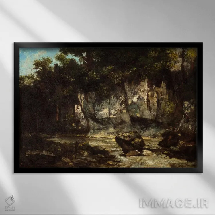 تابلو منظره با گوزن نر اثر گوستاو کوربه - نمای قابدار مشکی