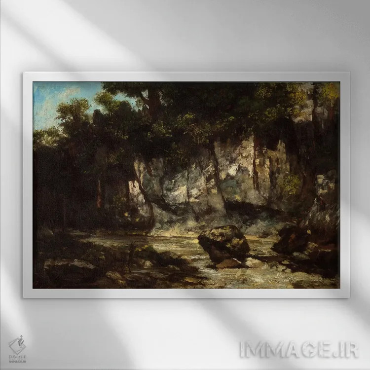 تابلو منظره با گوزن نر اثر گوستاو کوربه - نمای قابدار سفید