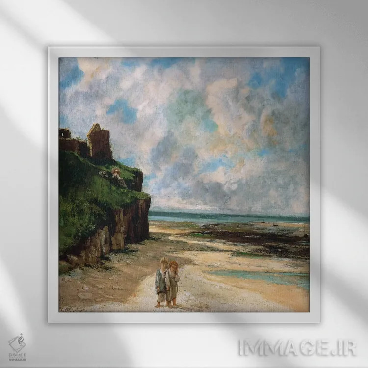 تابلو ساحل سنت اوبن سور مر اثر گوستاو کوربه - نمای قابدار سفید