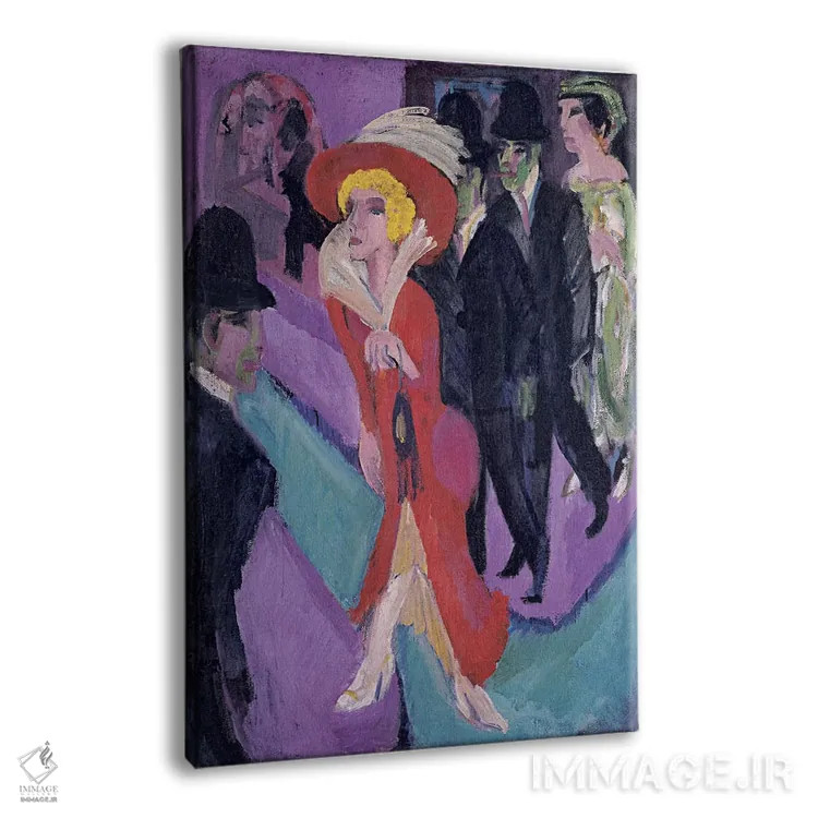 تابلو زن خیابانی با لباس قرمز اثر ارنست لودویگ کیرشنر (نقاش اکسپرسیونیست آلمانی) - نمای پرسپکتیو محصول