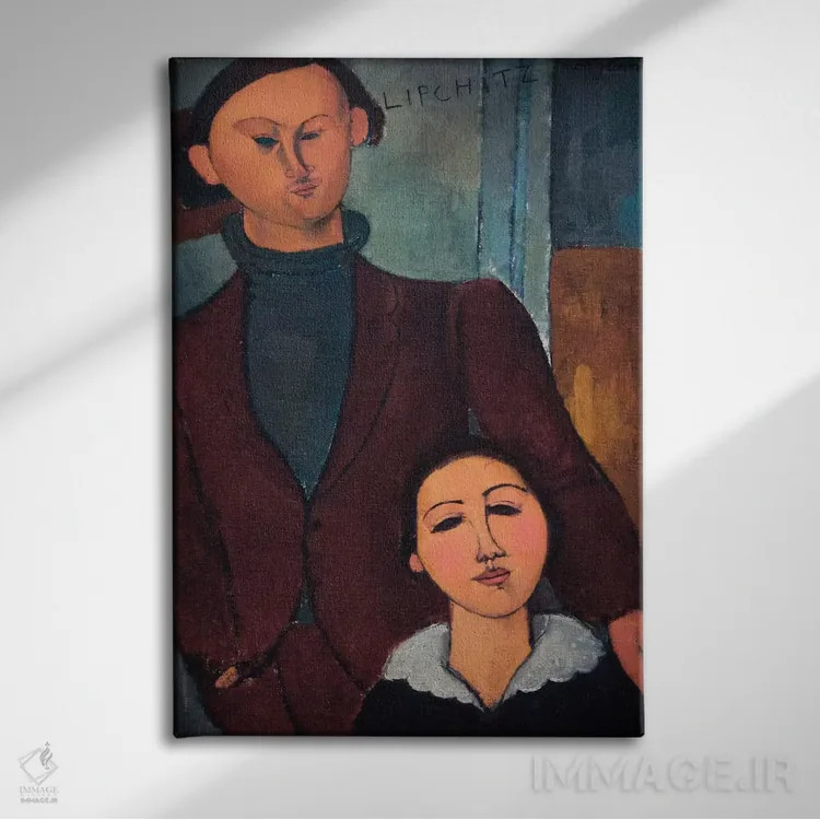 تابلو پرترهٔ ژاک و بته لیپشیتز اثر آمادئو مودیلیانی (نقاش ایتالیایی) - نمای روبهرو روی دیوار