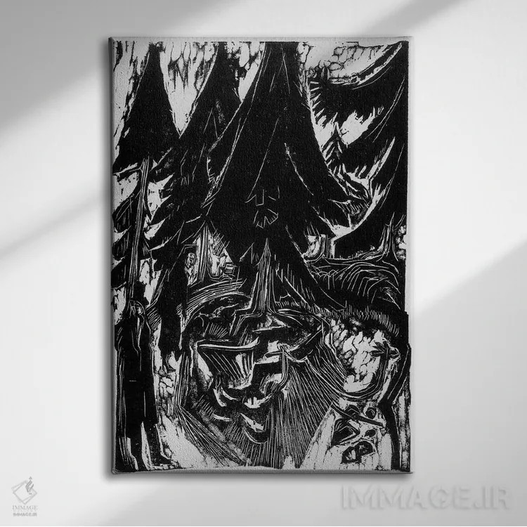 تابلو پیادهروی در آسایشگاه (۱۹۱۶) اثر ارنست لودویگ کیرشنر (نقاش اکسپرسیونیست آلمانی) - نمای روبهرو روی دیوار