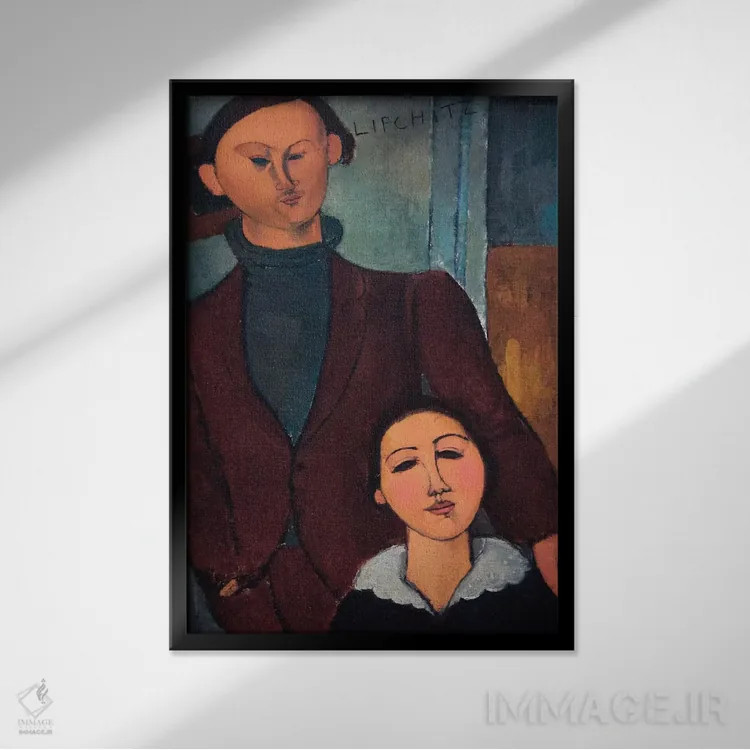 تابلو پرترهٔ ژاک و بته لیپشیتز اثر آمادئو مودیلیانی (نقاش ایتالیایی) - نمای قابدار مشکی