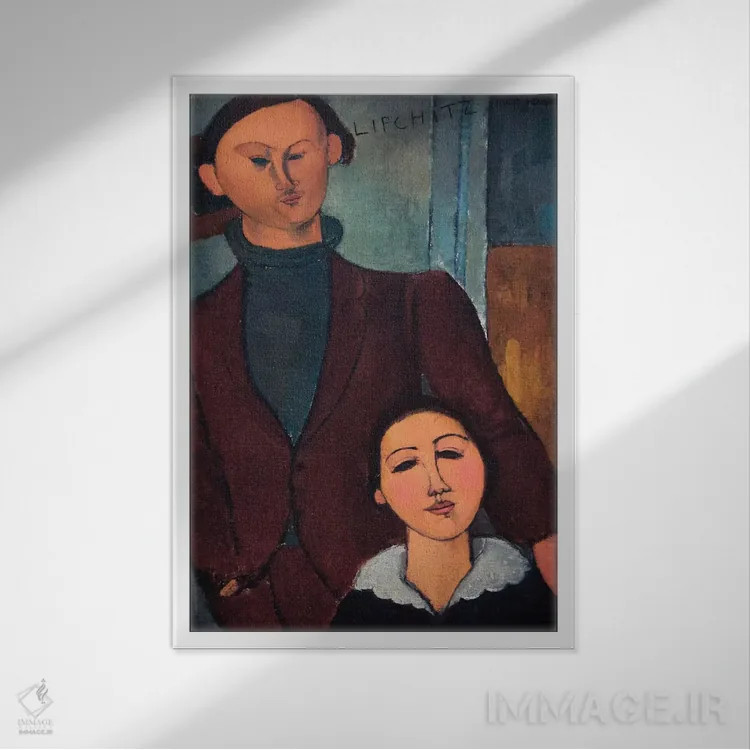 تابلو پرترهٔ ژاک و بته لیپشیتز اثر آمادئو مودیلیانی (نقاش ایتالیایی) - نمای قابدار سفید